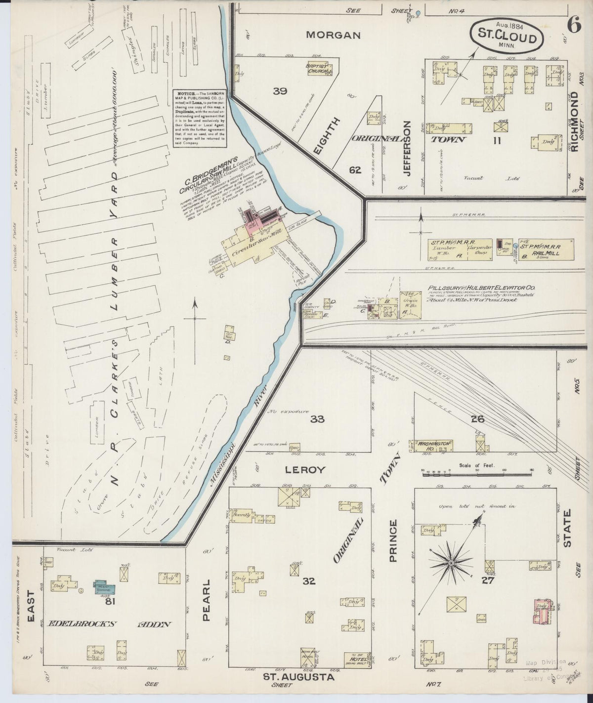 Sanborn Fire Insurance Map from Saint Cloud, Stearns, Benton, and Sherburne Counties, Minnesota (1884), Sheet #0006 - Historic Sanborn Fire Insurance Map Print, vintage old map wall art, antique decor, genealogy gift, Minnesota Minnesota map