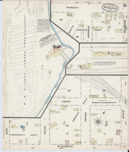 Sanborn Fire Insurance Map from Saint Cloud, Stearns, Benton, and Sherburne Counties, Minnesota (1884), Sheet #0006 - Historic Sanborn Fire Insurance Map Print, vintage old map wall art, antique decor, genealogy gift, Minnesota Minnesota map