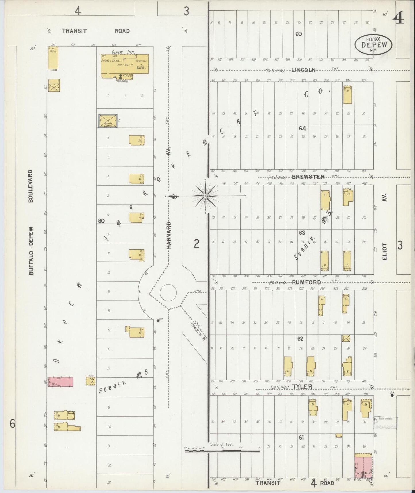 Sanborn Fire Insurance Map from Depew, Erie County, New York (1900), Sheet #0004 - Historic Sanborn Fire Insurance Map Print, vintage old map wall art, antique decor, genealogy gift, New York New York map