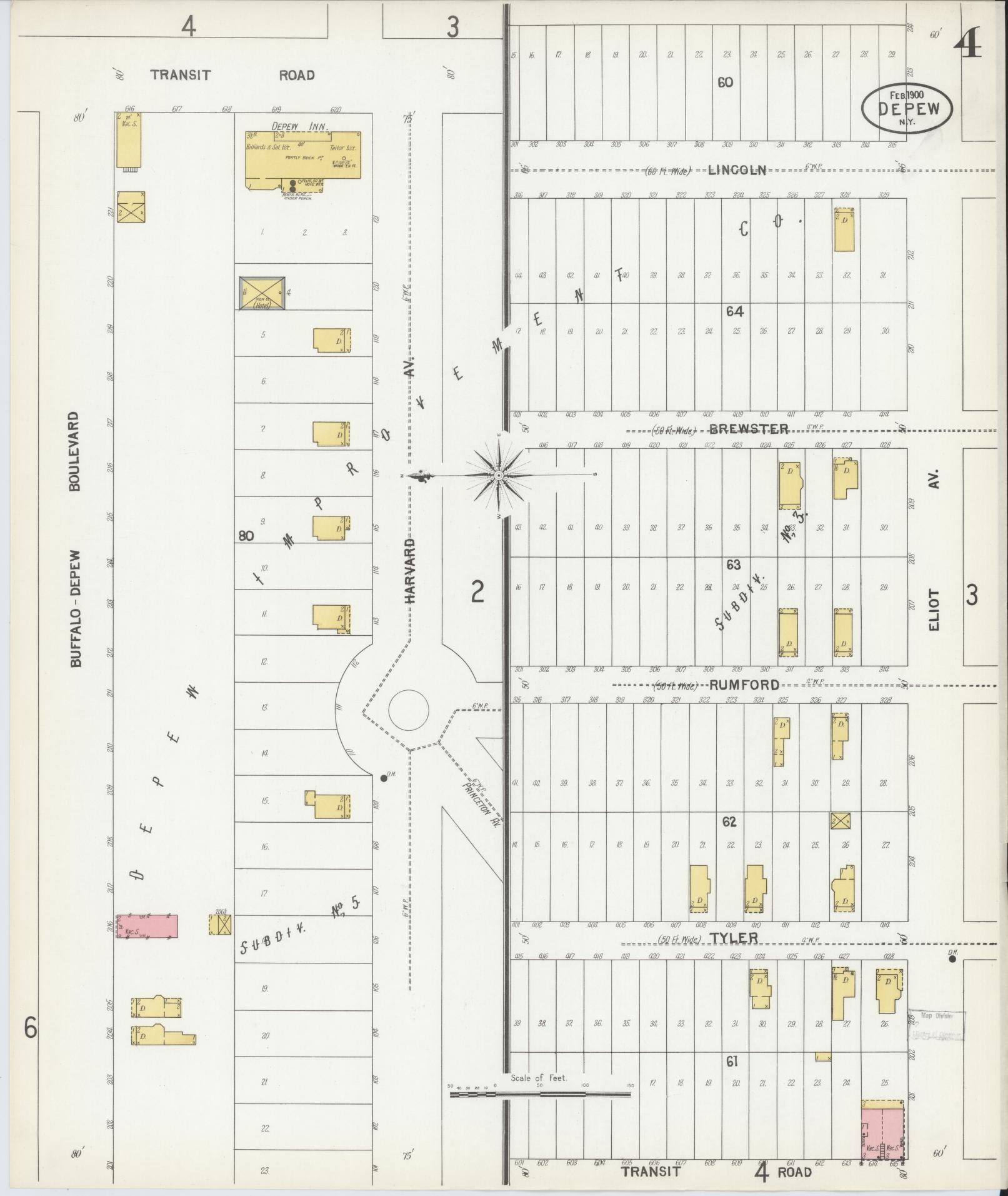 Sanborn Fire Insurance Map from Depew, Erie County, New York (1900), Sheet #0004 - Historic Sanborn Fire Insurance Map Print, vintage old map wall art, antique decor, genealogy gift, New York New York map