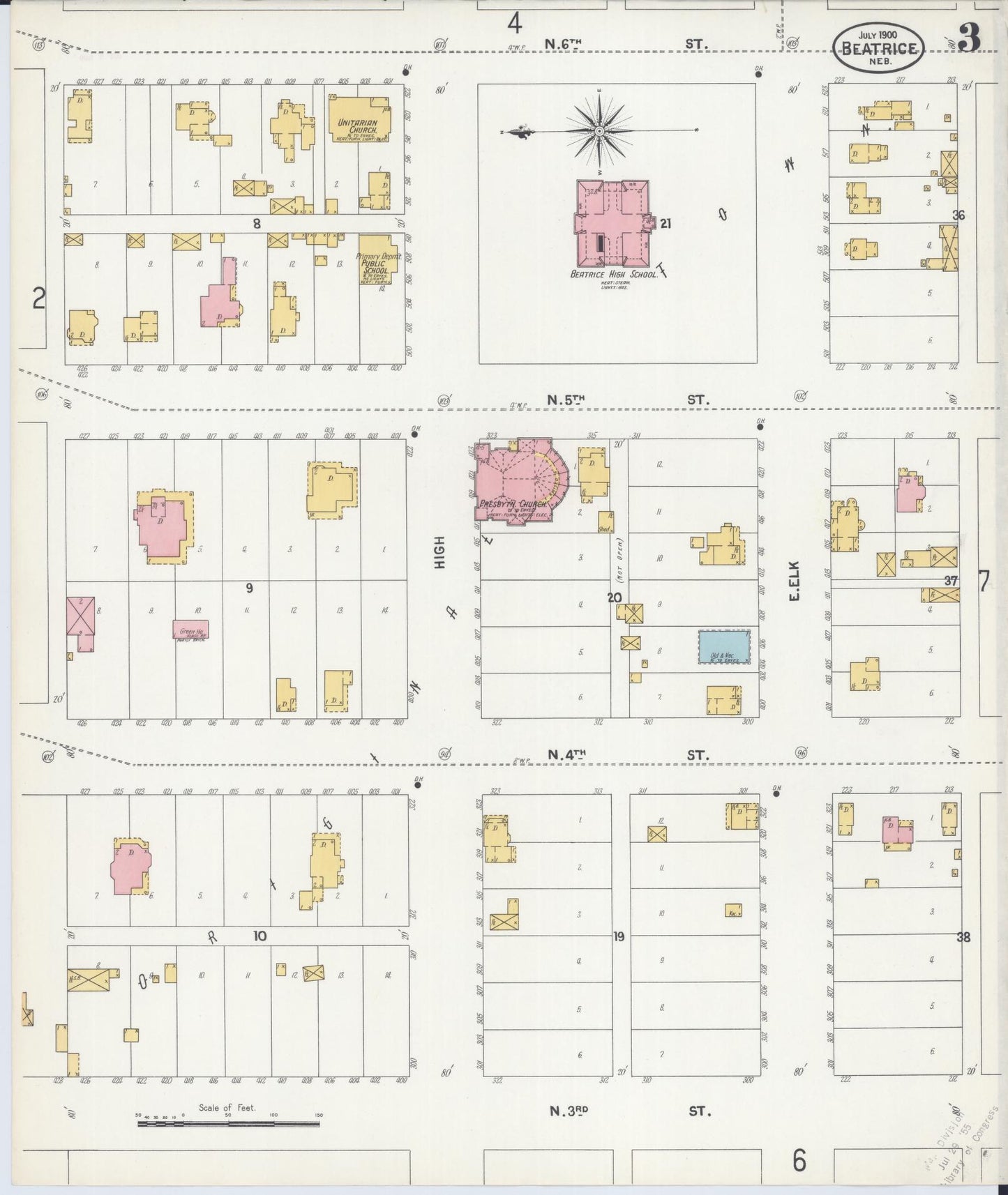 Sanborn Fire Insurance Map from Beatrice, Gage County, Nebraska (1900), Sheet #0003 - Historic Sanborn Fire Insurance Map Print, vintage old map wall art, antique decor, genealogy gift, Nebraska Nebraska map