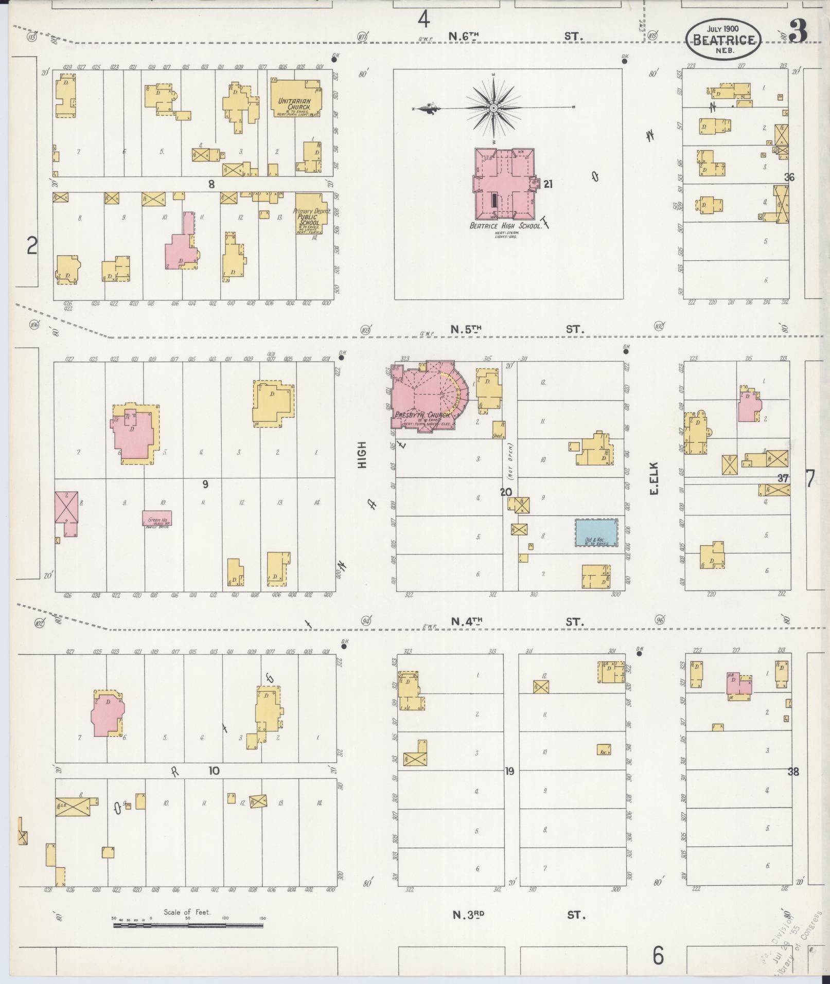 Sanborn Fire Insurance Map from Beatrice, Gage County, Nebraska (1900), Sheet #0003 - Historic Sanborn Fire Insurance Map Print, vintage old map wall art, antique decor, genealogy gift, Nebraska Nebraska map