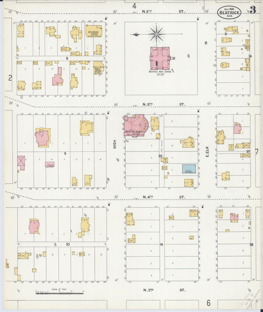 Sanborn Fire Insurance Map from Beatrice, Gage County, Nebraska (1900), Sheet #0003 - Historic Sanborn Fire Insurance Map Print, vintage old map wall art, antique decor, genealogy gift, Nebraska Nebraska map