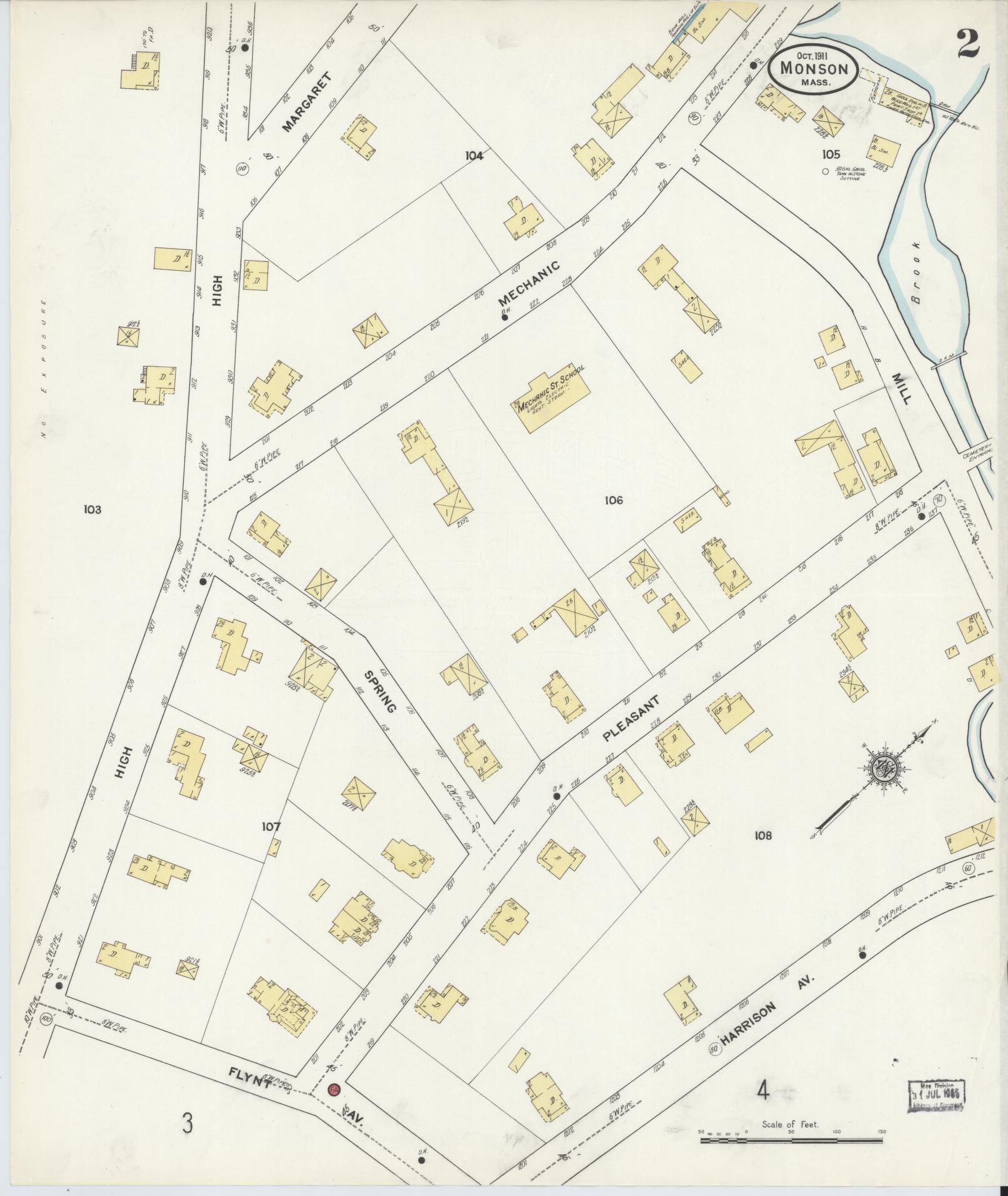 Sanborn Fire Insurance Map from Monson, Hampden County, Massachusetts (1911), Sheet #0002 - Complete Map Set gallery image, historic Sanborn map, vintage wall art, Massachusetts Massachusetts
