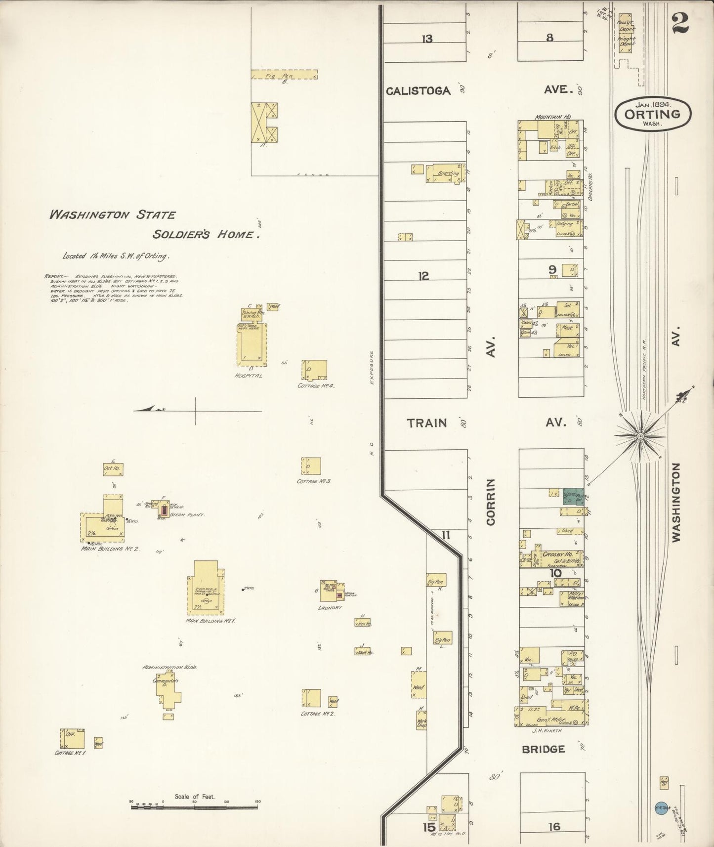 Sanborn Fire Insurance Map from Orting, Pierce County, Washington (1894), Sheet #0002 - Complete Map Set gallery image, historic Sanborn map, vintage wall art, Washington Washington