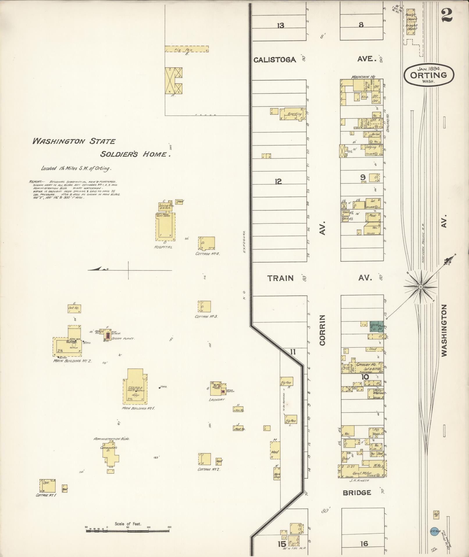 Sanborn Fire Insurance Map from Orting, Pierce County, Washington (1894), Sheet #0002 - Complete Map Set gallery image, historic Sanborn map, vintage wall art, Washington Washington
