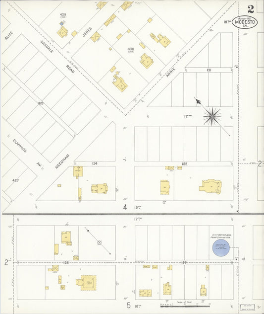 Sanborn Fire Insurance Map from Modesto, Stanislaus County, California (1907), Sheet #0002 - Historic Sanborn Fire Insurance Map Print, vintage old map wall art, antique decor, genealogy gift, California California map