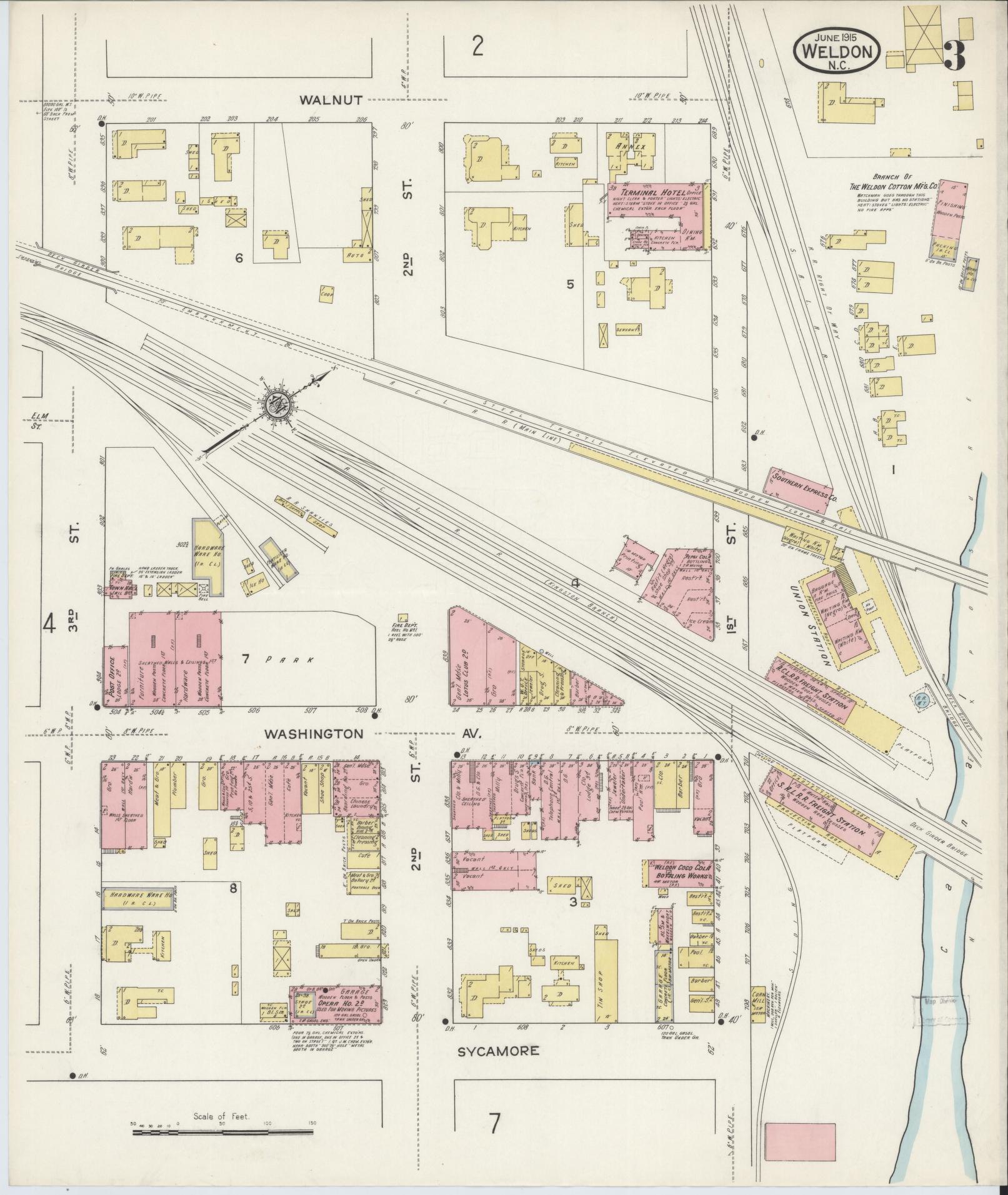 Sanborn Fire Insurance Map from Weldon, Halifax County, North Carolina (1915), Sheet #0003 - Historic Sanborn Fire Insurance Map Print, vintage old map wall art, antique decor, genealogy gift, North Carolina North Carolina map