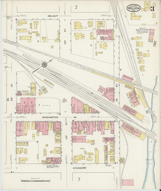 Sanborn Fire Insurance Map from Weldon, Halifax County, North Carolina (1915), Sheet #0003 - Historic Sanborn Fire Insurance Map Print, vintage old map wall art, antique decor, genealogy gift, North Carolina North Carolina map