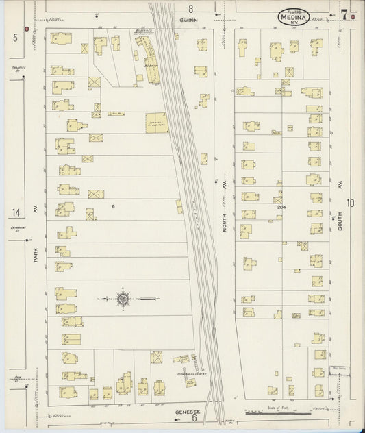 Sanborn Fire Insurance Map from Medina, Orleans County, New York (1915), Sheet #0007 - Historic Sanborn Fire Insurance Map Print, vintage old map wall art, antique decor, genealogy gift, New York New York map