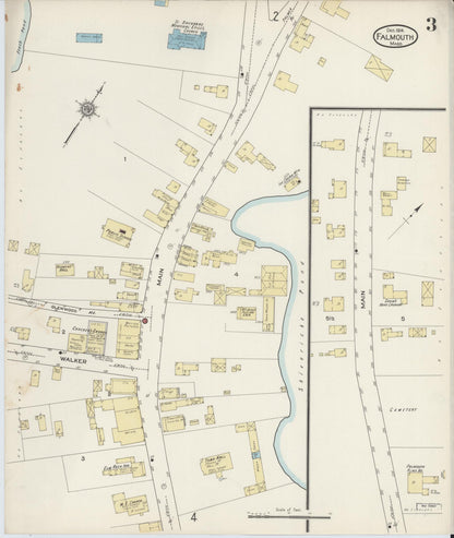 Sanborn Fire Insurance Map from Falmouth, Barnstable County, Massachusetts (1914), Sheet #0003 - Historic Sanborn Fire Insurance Map Print, vintage old map wall art, antique decor, genealogy gift, Massachusetts Massachusetts map
