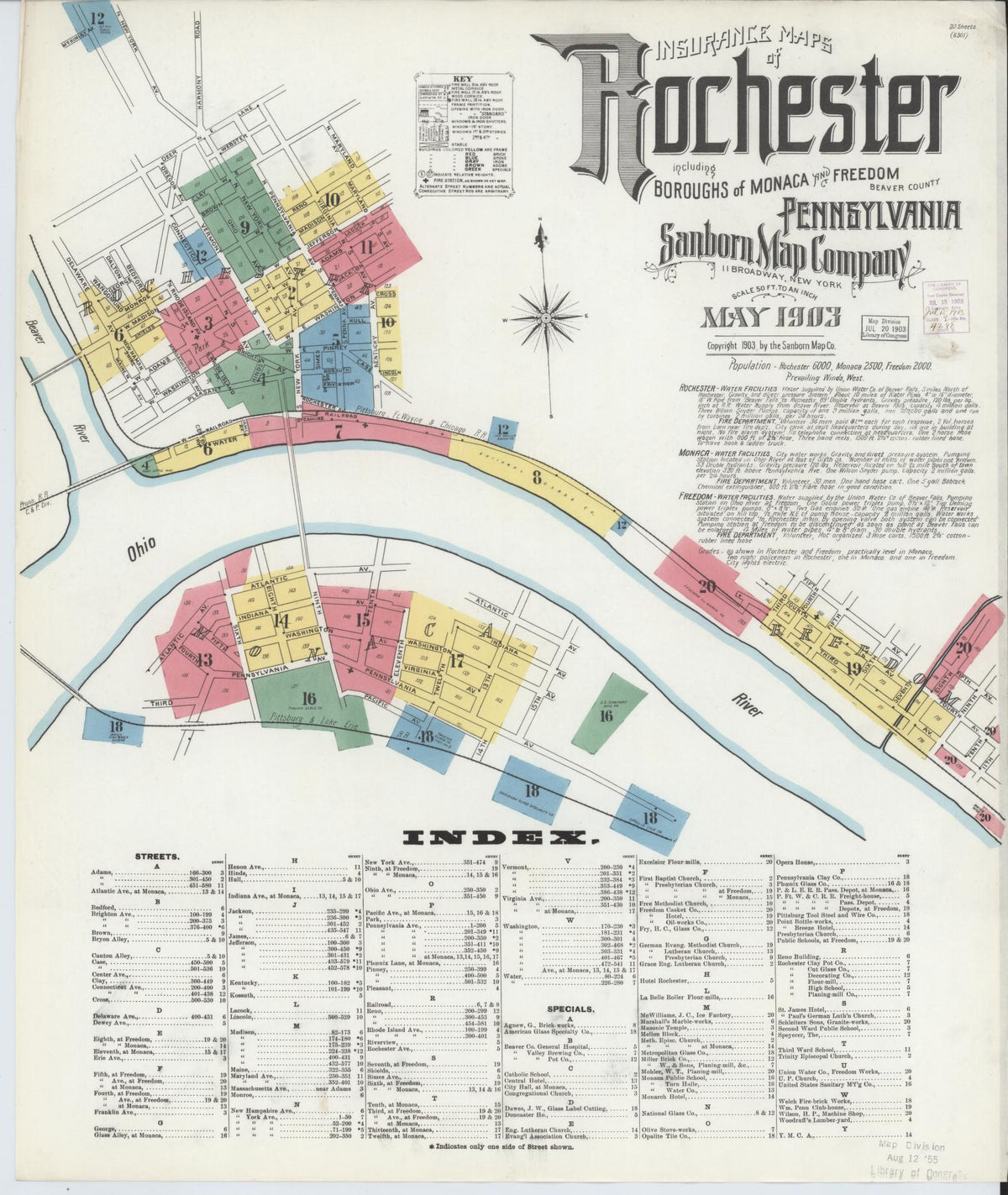 Sanborn Fire Insurance Map from Rochester, Beaver County, Pennsylvania (1903), Sheet #0001 - Historic Sanborn Fire Insurance Map Print, vintage old map wall art, antique decor, genealogy gift, Pennsylvania Pennsylvania map