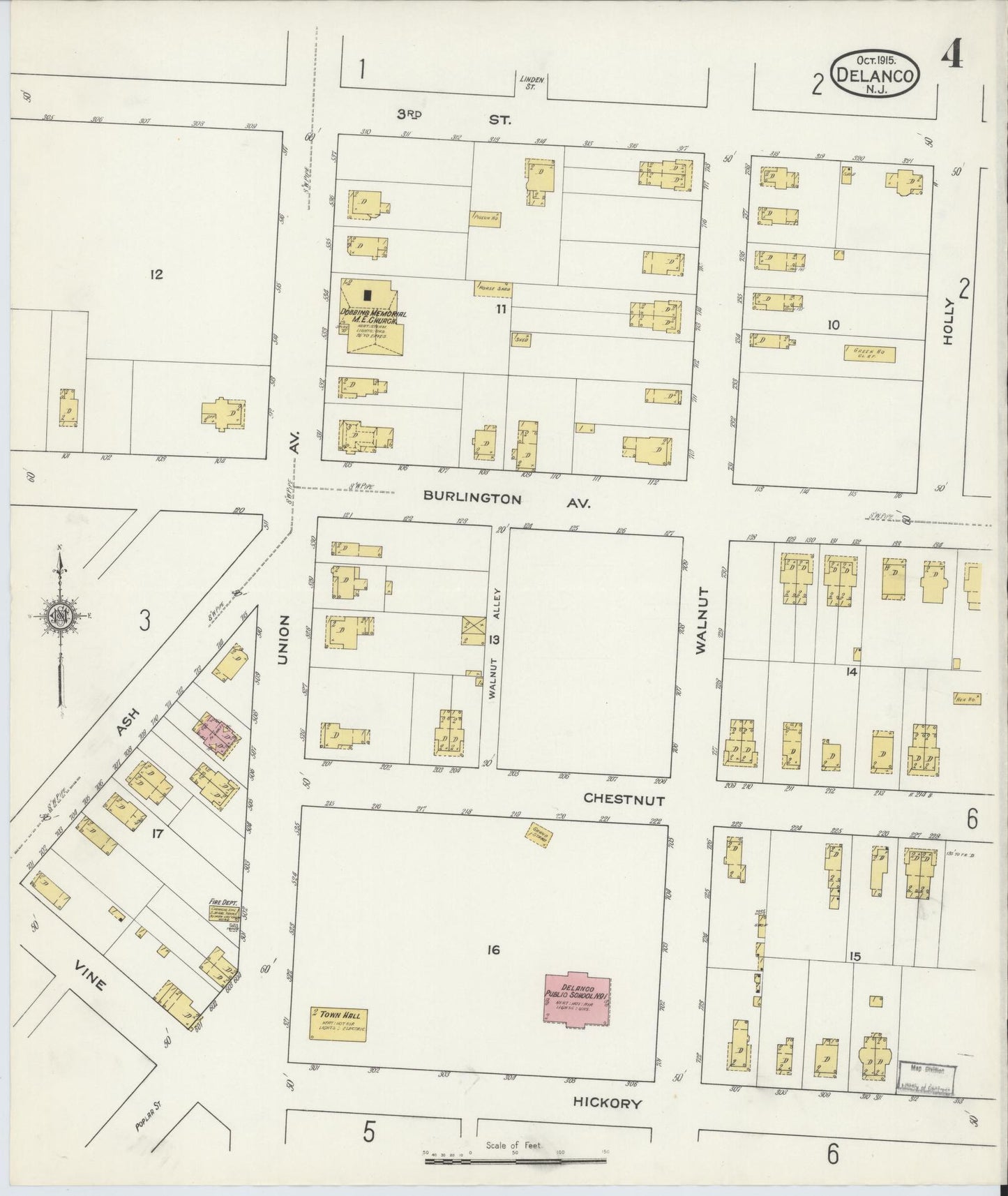 Sanborn Fire Insurance Map from Delanco, Burlington County, New Jersey (1915), Sheet #0004 - Complete Map Set gallery image, historic Sanborn map, vintage wall art, New Jersey New Jersey