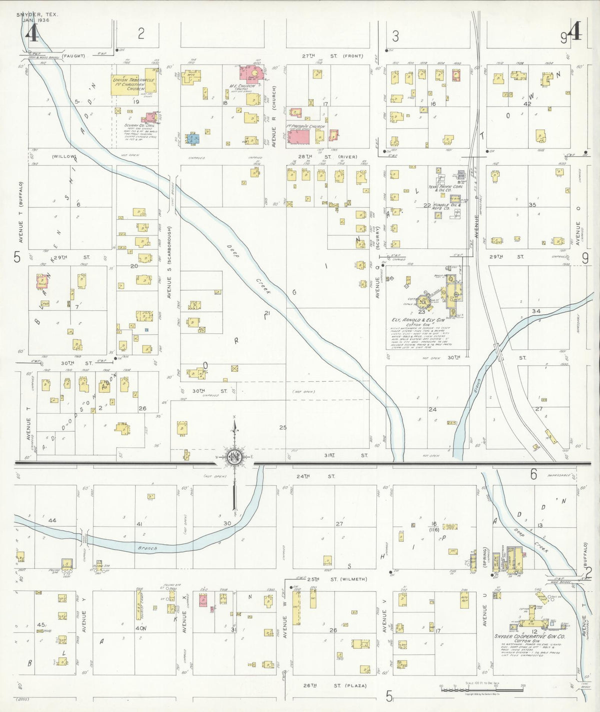 Sanborn Fire Insurance Map from Snyder, Scurry County, Texas (1936), Sheet #0004 - Historic Sanborn Fire Insurance Map Print, vintage old map wall art, antique decor, genealogy gift, Texas Texas map