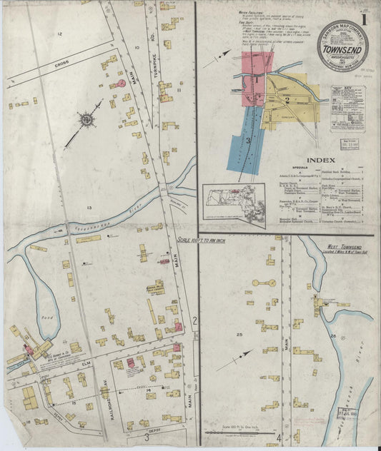 Sanborn Fire Insurance Map from Townsend, Middlesex County, Massachusetts (1917), Sheet #0001 - Complete Map Set gallery image, historic Sanborn map, vintage wall art, Massachusetts Massachusetts