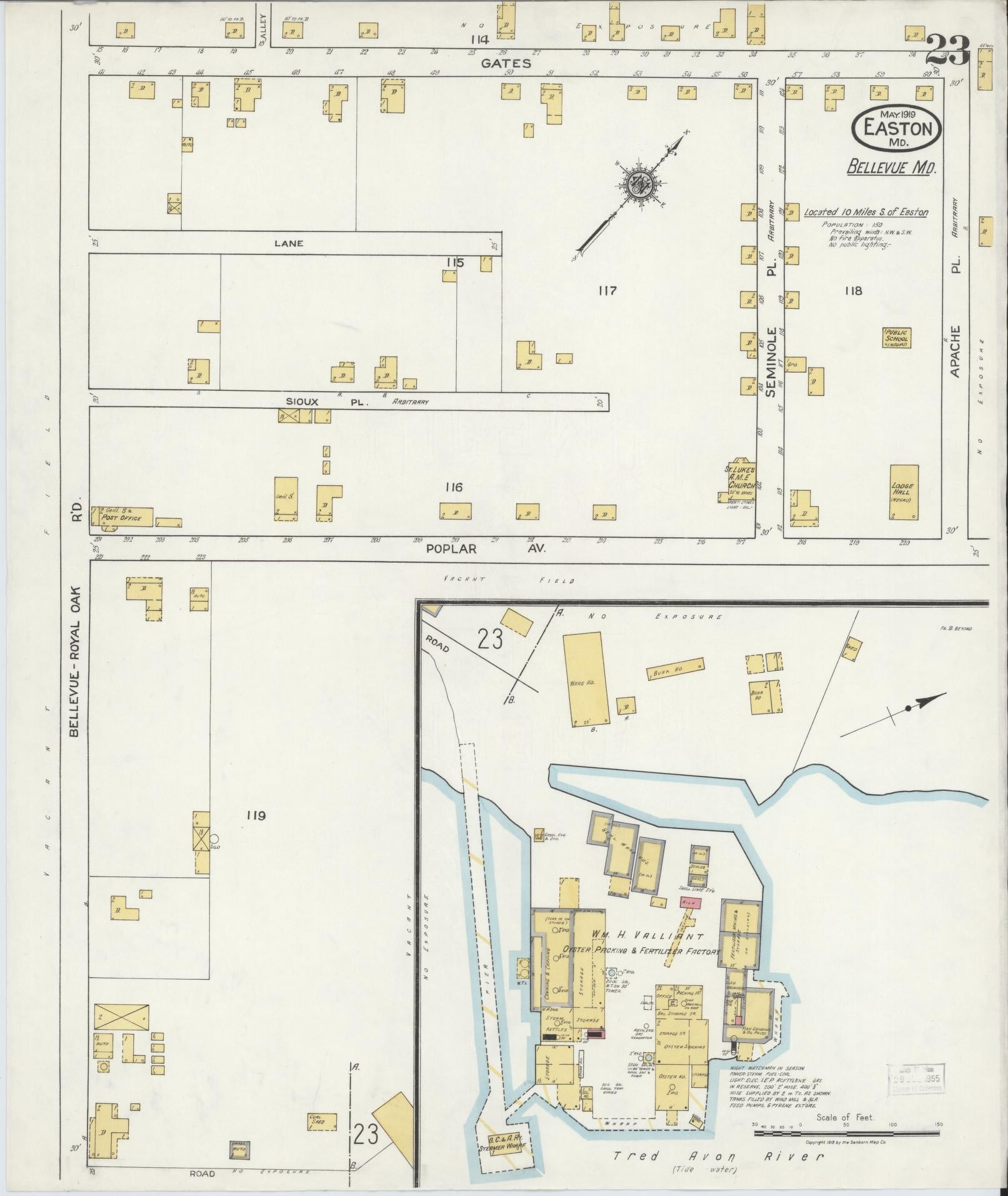 Talbot, Maryland - 1919 - Sanborn Fire Insurance Map, Sheet #0023 - Historic Sanborn Fire Insurance Map Print, Talbot Maryland 1919 0023 vintage old map wall art