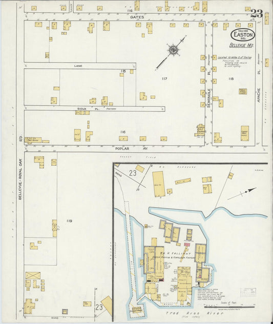 Talbot, Maryland - 1919 - Sanborn Fire Insurance Map, Sheet #0023 - Historic Sanborn Fire Insurance Map Print, Talbot Maryland 1919 0023 vintage old map wall art