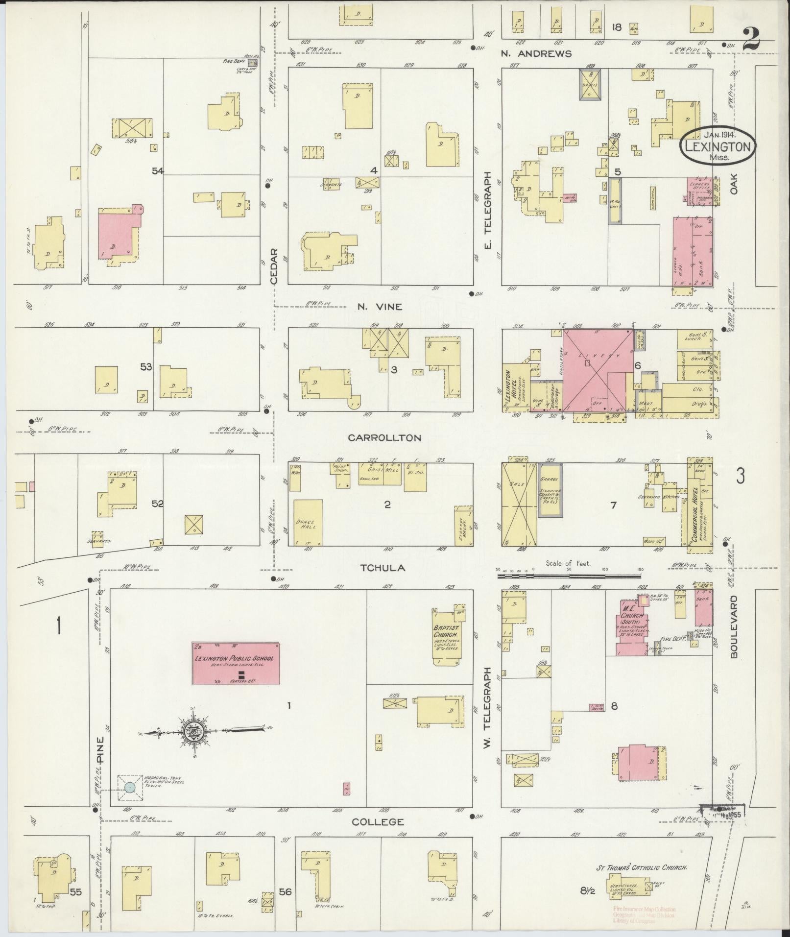 Sanborn Fire Insurance Map from Lexington, Holmes County, Mississippi (1914), Sheet #0002 - Historic Sanborn Fire Insurance Map Print, vintage old map wall art, antique decor, genealogy gift, Mississippi Mississippi map