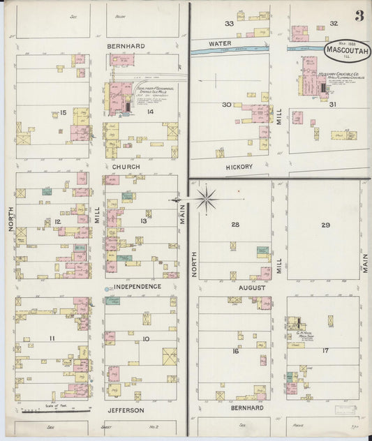 Sanborn Fire Insurance Map from Mascoutah, Saint Clair County, Illinois (1888), Sheet #0003 - Historic Sanborn Fire Insurance Map Print, vintage old map wall art, antique decor, genealogy gift, Illinois Illinois map