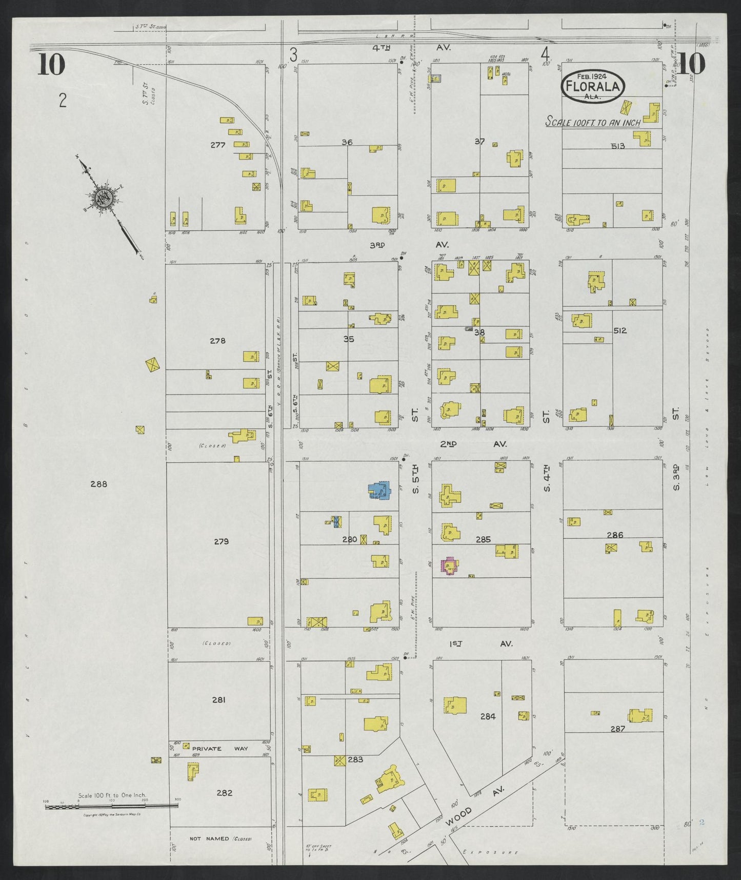 Sanborn Fire Insurance Map from Florala, Covington County, Alabama (1924), Sheet #0010 - Historic Sanborn Fire Insurance Map Print, vintage old map wall art, antique decor, genealogy gift, Alabama Alabama map