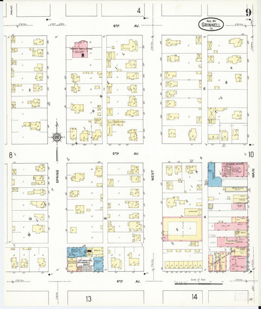 Sanborn Fire Insurance Map from Grinnell, Poweshiek County, Iowa (1911), Sheet #0009 - Historic Sanborn Fire Insurance Map Print, vintage old map wall art