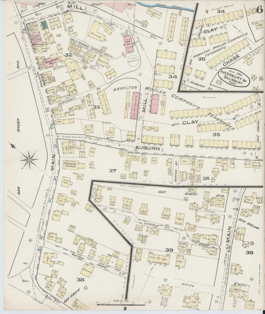 Sanborn Fire Insurance Map from Amesbury, Essex County, Massachusetts (1885), Sheet #0006 - Historic Sanborn Fire Insurance Map Print, vintage old map wall art, antique decor, genealogy gift, Massachusetts Massachusetts map