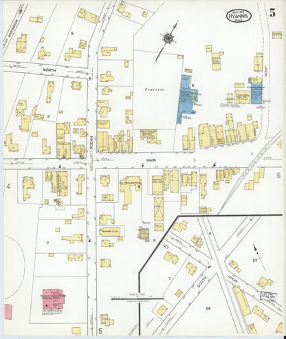 Sanborn Fire Insurance Map from Hyannis, Barnstable County, Massachusetts (1919), Sheet #0005 - Complete Map Set gallery image, historic Sanborn map, vintage wall art, Massachusetts Massachusetts