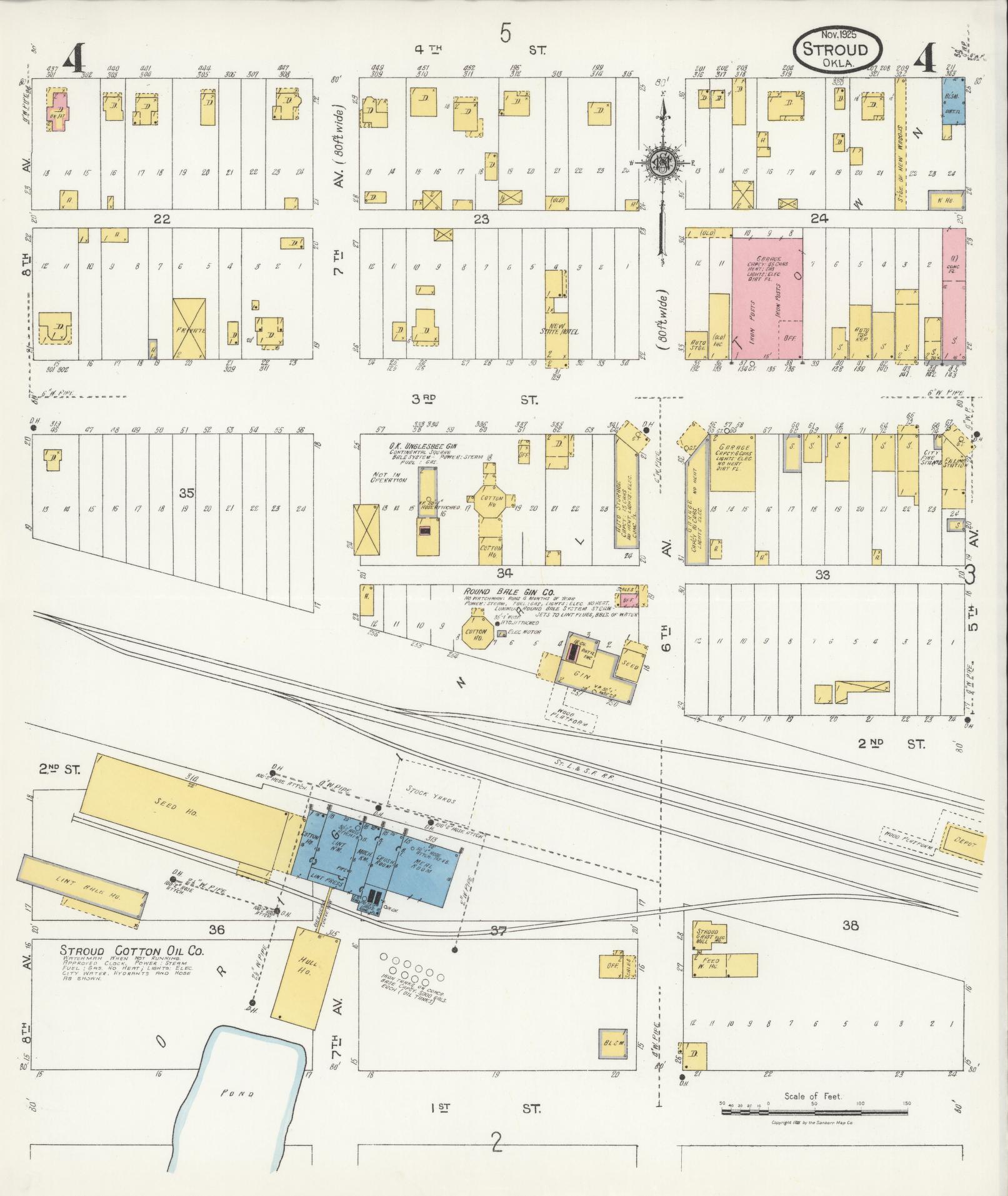 Sanborn Fire Insurance Map from Stroud, Lincoln County, Oklahoma (1925), Sheet #0004 - Complete Map Set gallery image, historic Sanborn map, vintage wall art, Oklahoma Oklahoma