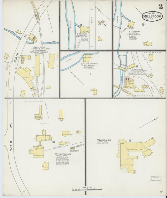 Sanborn Fire Insurance Map from Millbrook, Dutchess County, New York (1892), Sheet #0002 - Historic Sanborn Fire Insurance Map Print, vintage old map wall art, antique decor, genealogy gift, New York New York map
