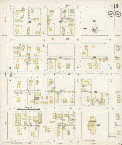 Sanborn Fire Insurance Map from Eureka, Humboldt County, California (1889), Sheet #0013 - Complete Map Set gallery image, historic Sanborn map, vintage wall art, California California