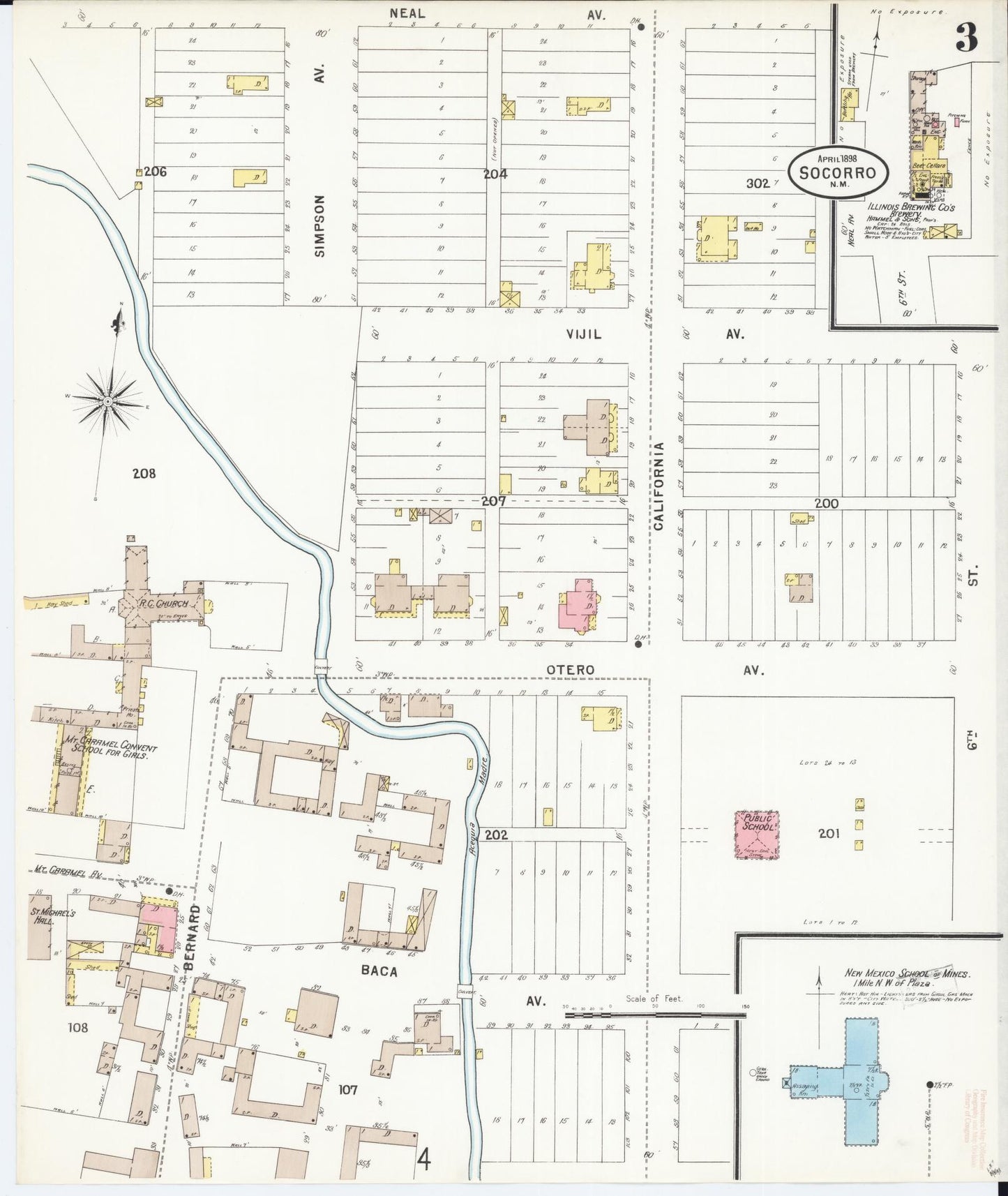 Sanborn Fire Insurance Map from Socorro, Socorro County, New Mexico (1898), Sheet #0003 - Complete Map Set gallery image, historic Sanborn map, vintage wall art, New Mexico New Mexico