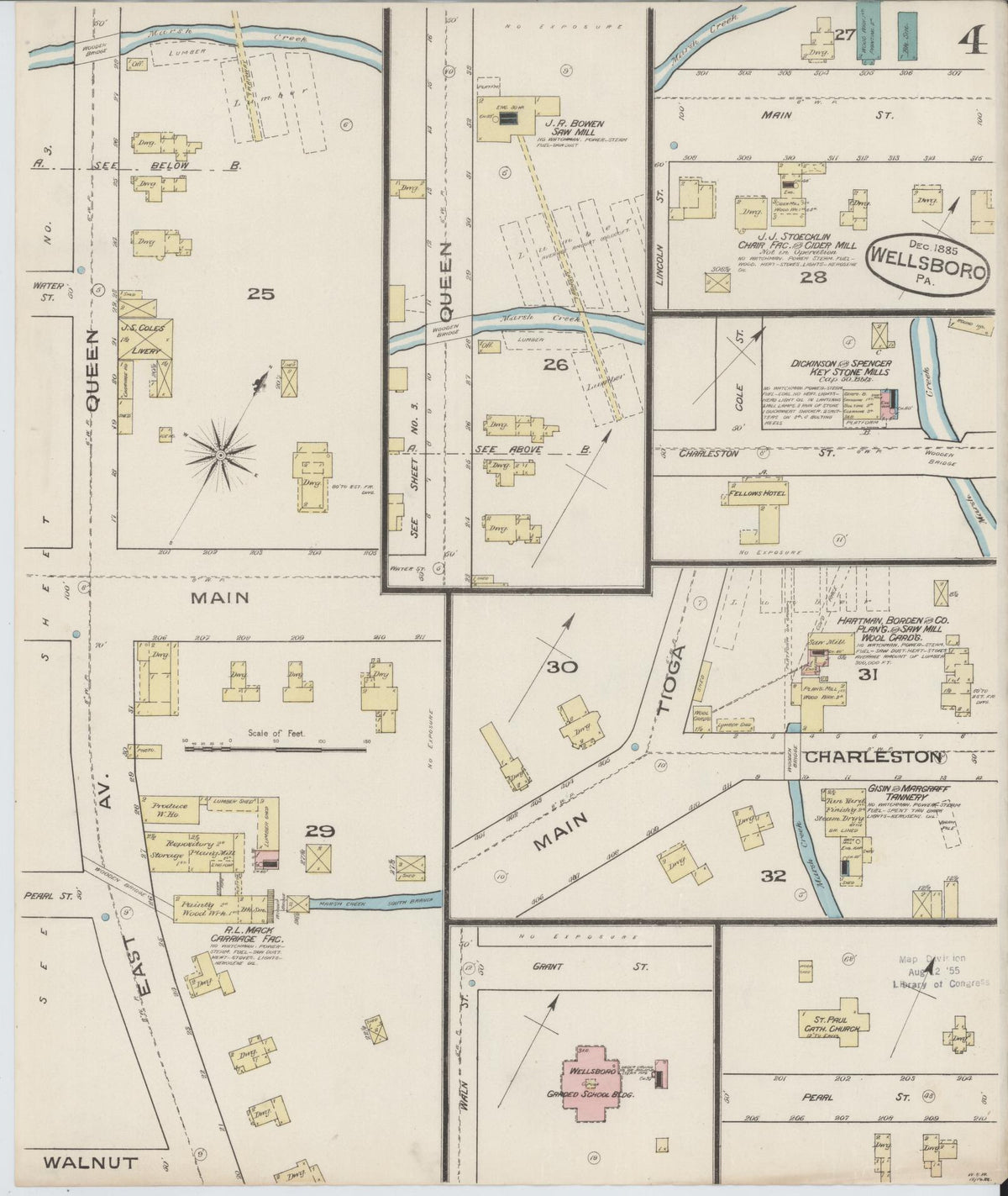 Sanborn Fire Insurance Map from Wellsboro, Tioga County, Pennsylvania (1885), Sheet #0004 - Historic Sanborn Fire Insurance Map Print, vintage old map wall art, antique decor, genealogy gift, Pennsylvania Pennsylvania map