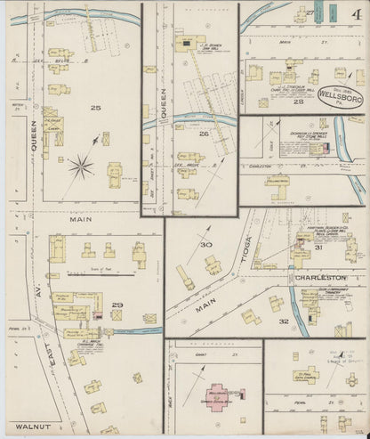 Sanborn Fire Insurance Map from Wellsboro, Tioga County, Pennsylvania (1885), Sheet #0004 - Historic Sanborn Fire Insurance Map Print, vintage old map wall art, antique decor, genealogy gift, Pennsylvania Pennsylvania map