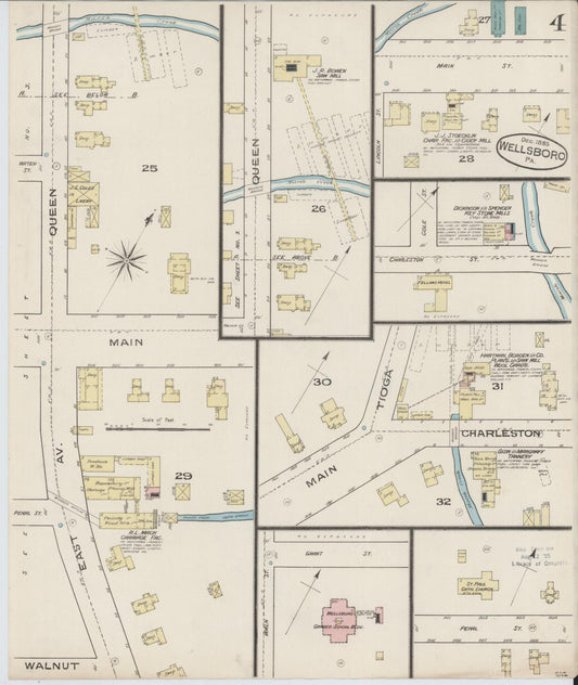 Sanborn Fire Insurance Map from Wellsboro, Tioga County, Pennsylvania (1885), Sheet #0004 - Historic Sanborn Fire Insurance Map Print, vintage old map wall art, antique decor, genealogy gift, Pennsylvania Pennsylvania map