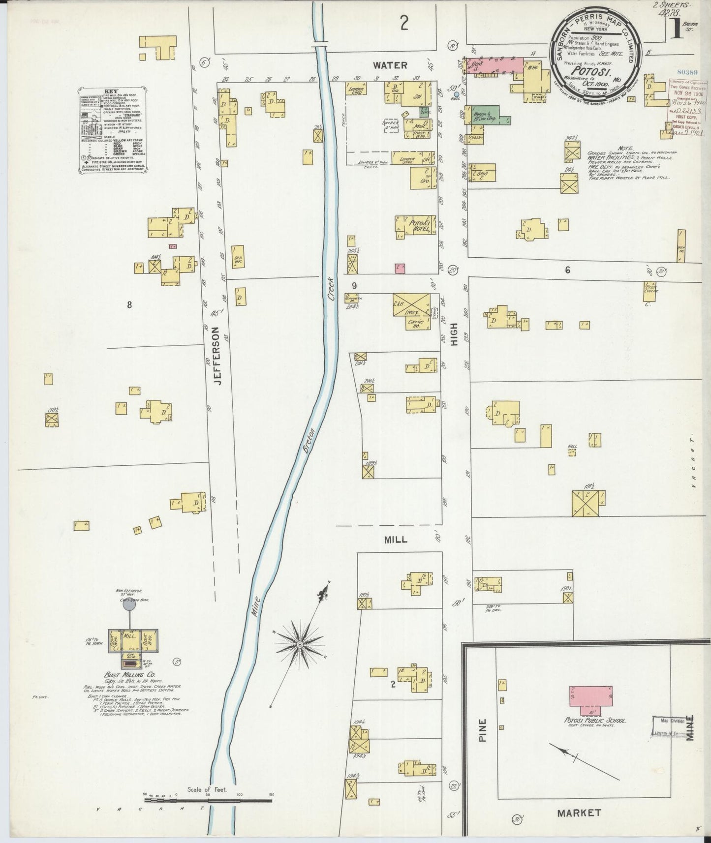 Sanborn Fire Insurance Map from Potosi, Washington County, Missouri (1900), Sheet #0001 - Complete Map Set gallery image, historic Sanborn map, vintage wall art, Missouri Missouri