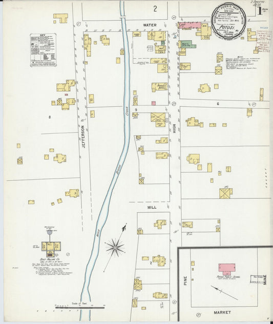 Sanborn Fire Insurance Map from Potosi, Washington County, Missouri (1900), Sheet #0001 - Complete Map Set gallery image, historic Sanborn map, vintage wall art, Missouri Missouri