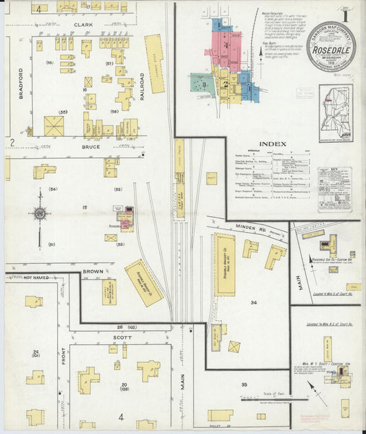 Sanborn Fire Insurance Map from Rosedale, Bolivar County, Mississippi (1918), Sheet #0001 - Historic Sanborn Fire Insurance Map Print, vintage old map wall art, antique decor, genealogy gift, Mississippi Mississippi map