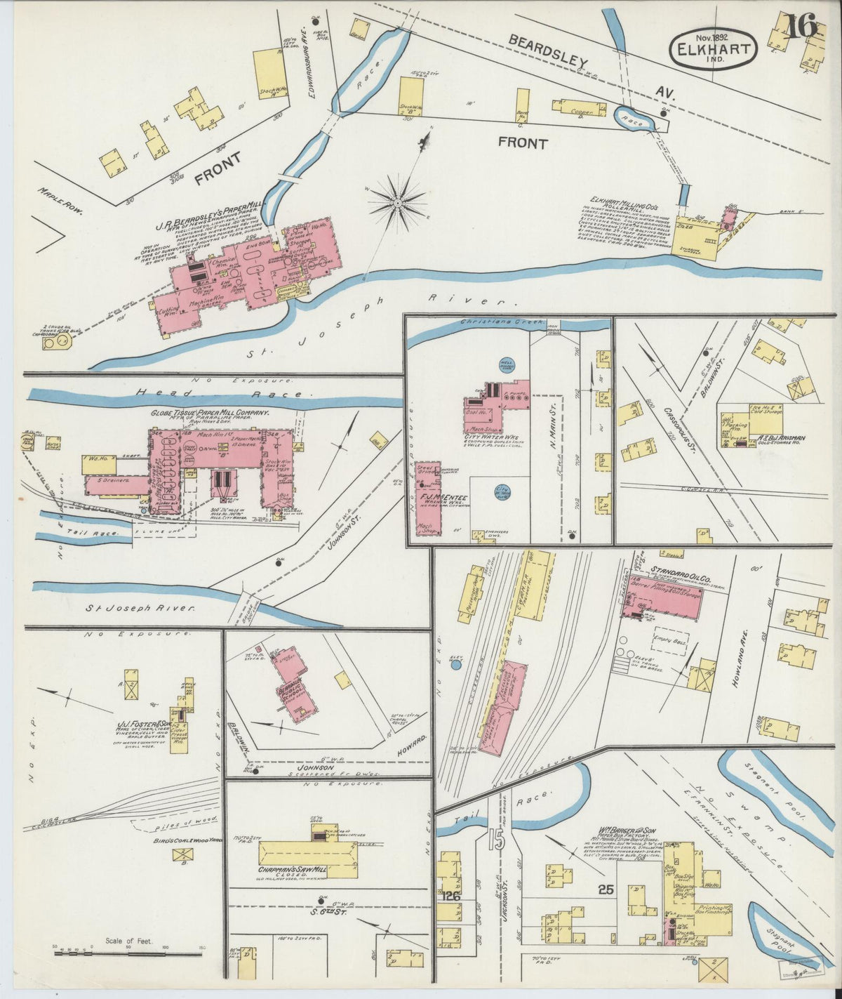 Sanborn Fire Insurance Map from Elkhart, Elkhart County, Indiana (1892), Sheet #0016 - Historic Sanborn Fire Insurance Map Print, vintage old map wall art, antique decor, genealogy gift, Indiana Indiana map