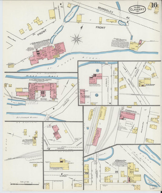 Sanborn Fire Insurance Map from Elkhart, Elkhart County, Indiana (1892), Sheet #0016 - Historic Sanborn Fire Insurance Map Print, vintage old map wall art, antique decor, genealogy gift, Indiana Indiana map