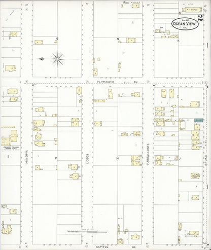Sanborn Fire Insurance Map from Ocean View, San Francisco County, California (1897), Sheet #0002 - Complete Map Set gallery image, historic Sanborn map, vintage wall art, California California