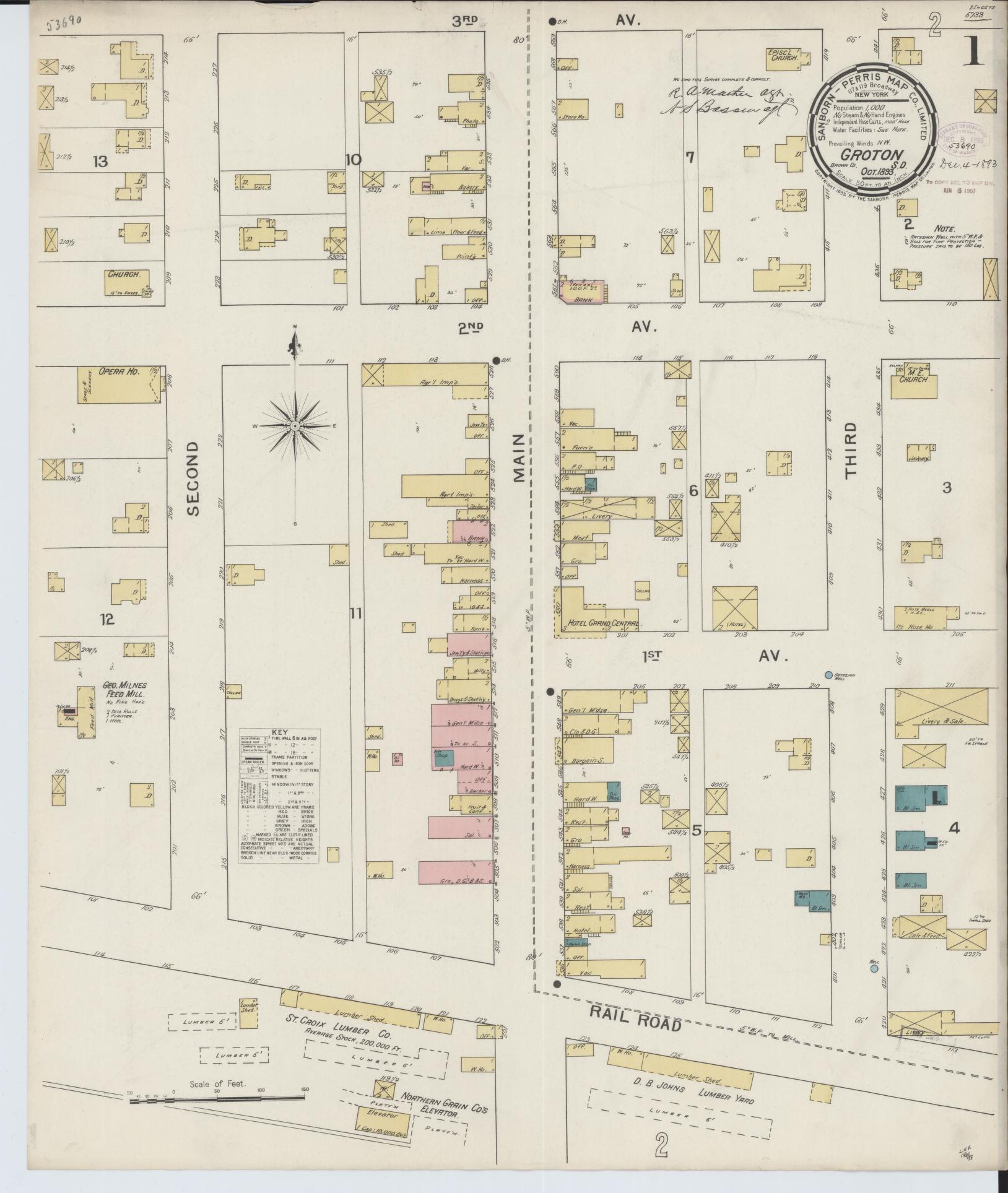 Sanborn Fire Insurance Map from Groton, Brown County, South Dakota (1893), Sheet #0001 - Complete Map Set gallery image, historic Sanborn map, vintage wall art, South Dakota South Dakota