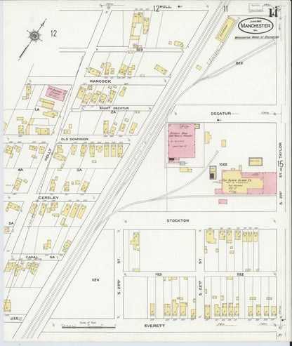 Sanborn Fire Insurance Map from Manchester, Chesterfield County, Virginia (1910), Sheet #0014 - Historic Sanborn Fire Insurance Map Print, vintage old map wall art, antique decor, genealogy gift, Virginia Virginia map