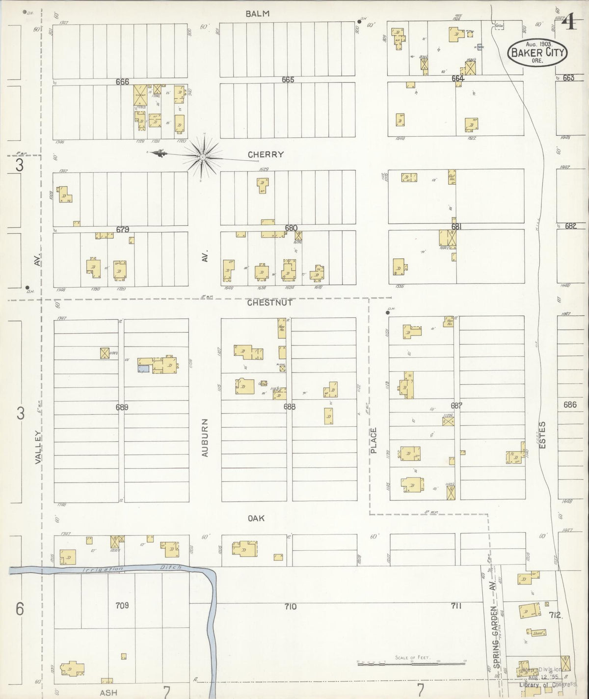 Sanborn Fire Insurance Map from Baker, Baker County, Oregon (1903), Sheet #0004 - Historic Sanborn Fire Insurance Map Print, vintage old map wall art, antique decor, genealogy gift, Oregon Oregon map