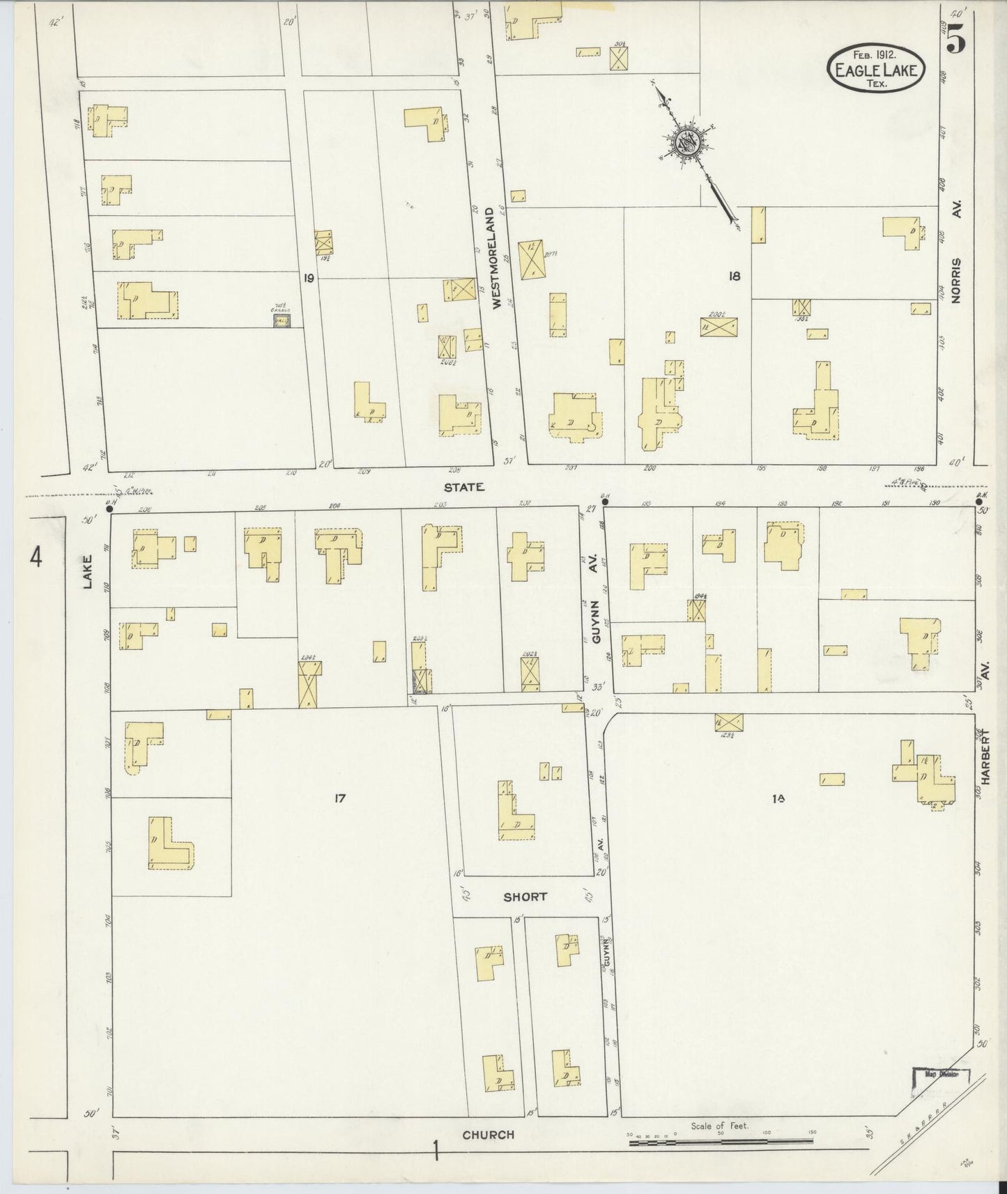 Sanborn Fire Insurance Map from Eagle Lake, Colorado County, Texas (1912), Sheet #0005 - Complete Map Set gallery image, historic Sanborn map, vintage wall art, Eagle Lake Colorado