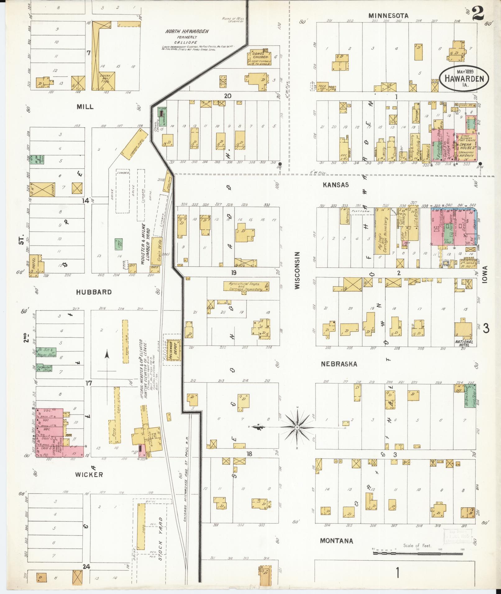 Sanborn Fire Insurance Map from Hawarden, Sioux County, Iowa (1899), Sheet #0002 - Historic Sanborn Fire Insurance Map Print, vintage old map wall art