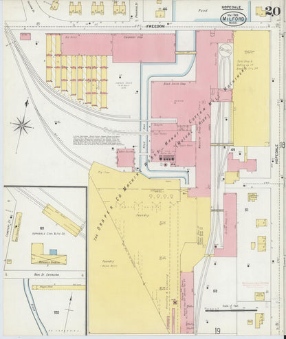 Sanborn Fire Insurance Map from Milford, Worcester County, Massachusetts (1903), Sheet #0020 - Historic Sanborn Fire Insurance Map Print, vintage old map wall art, antique decor, genealogy gift, Massachusetts Massachusetts map