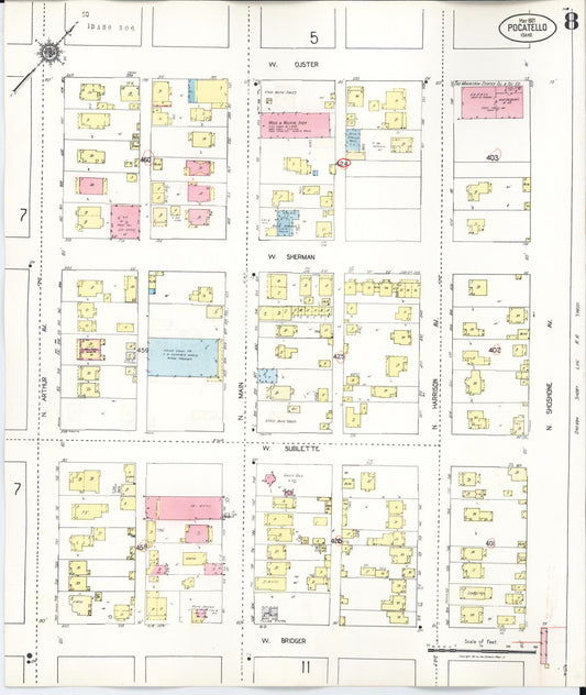 Sanborn Fire Insurance Map from Pocatello, Bannock County, Idaho (1948), Sheet #0008 - Historic Sanborn Fire Insurance Map Print, vintage old map wall art, antique decor, genealogy gift, Idaho Idaho map