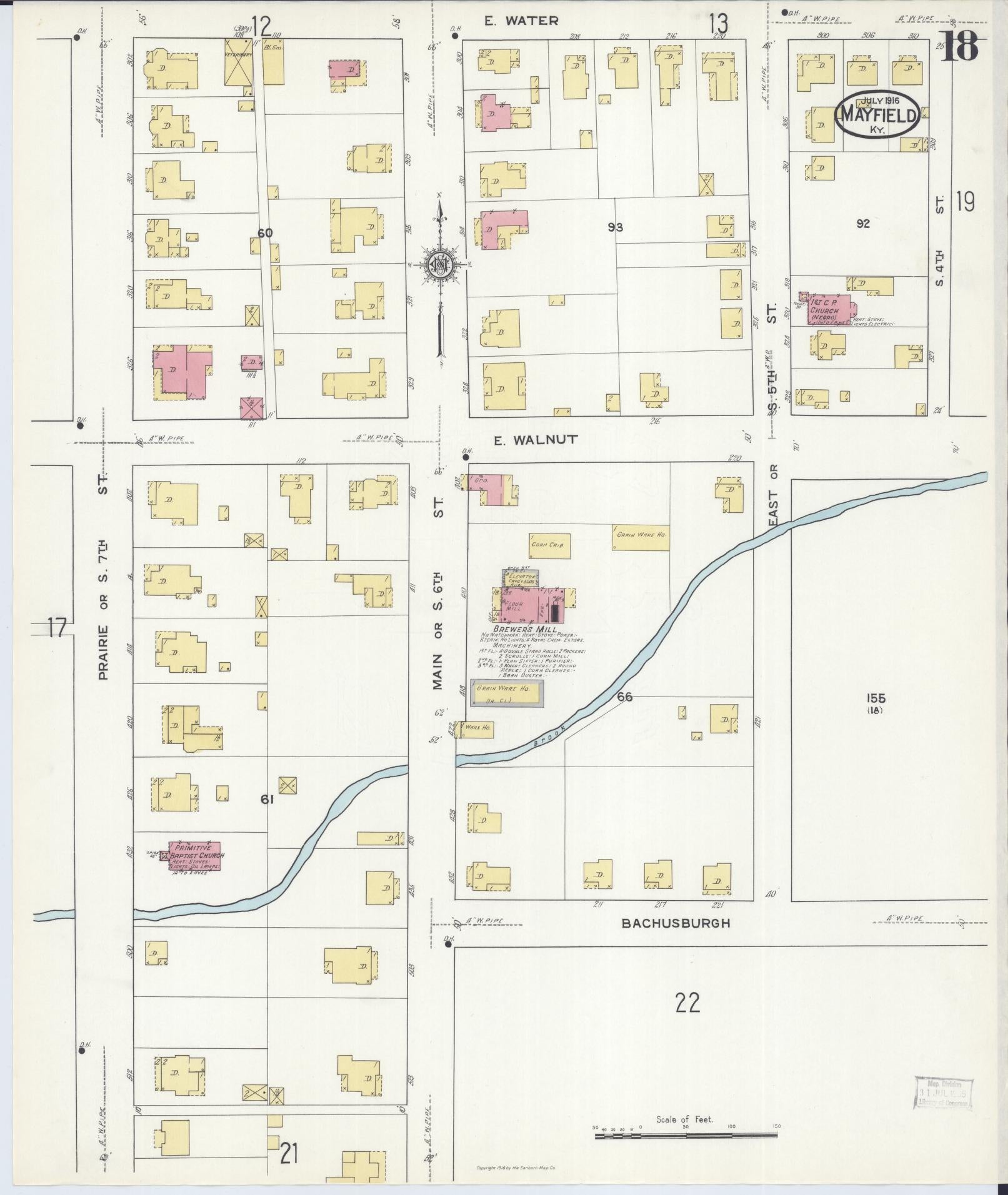 Sanborn Fire Insurance Map from Mayfield, Graves County, Kentucky (1916), Sheet #0018 - Historic Sanborn Fire Insurance Map Print, vintage old map wall art, antique decor, genealogy gift, Kentucky Kentucky map
