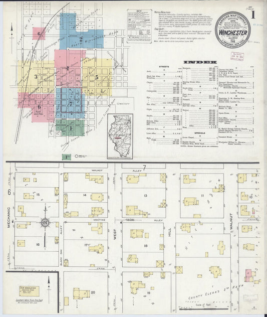 Sanborn Fire Insurance Map from Winchester, Scott County, Illinois (1914), Sheet #0001 - Complete Map Set gallery image, historic Sanborn map, vintage wall art, Illinois Illinois