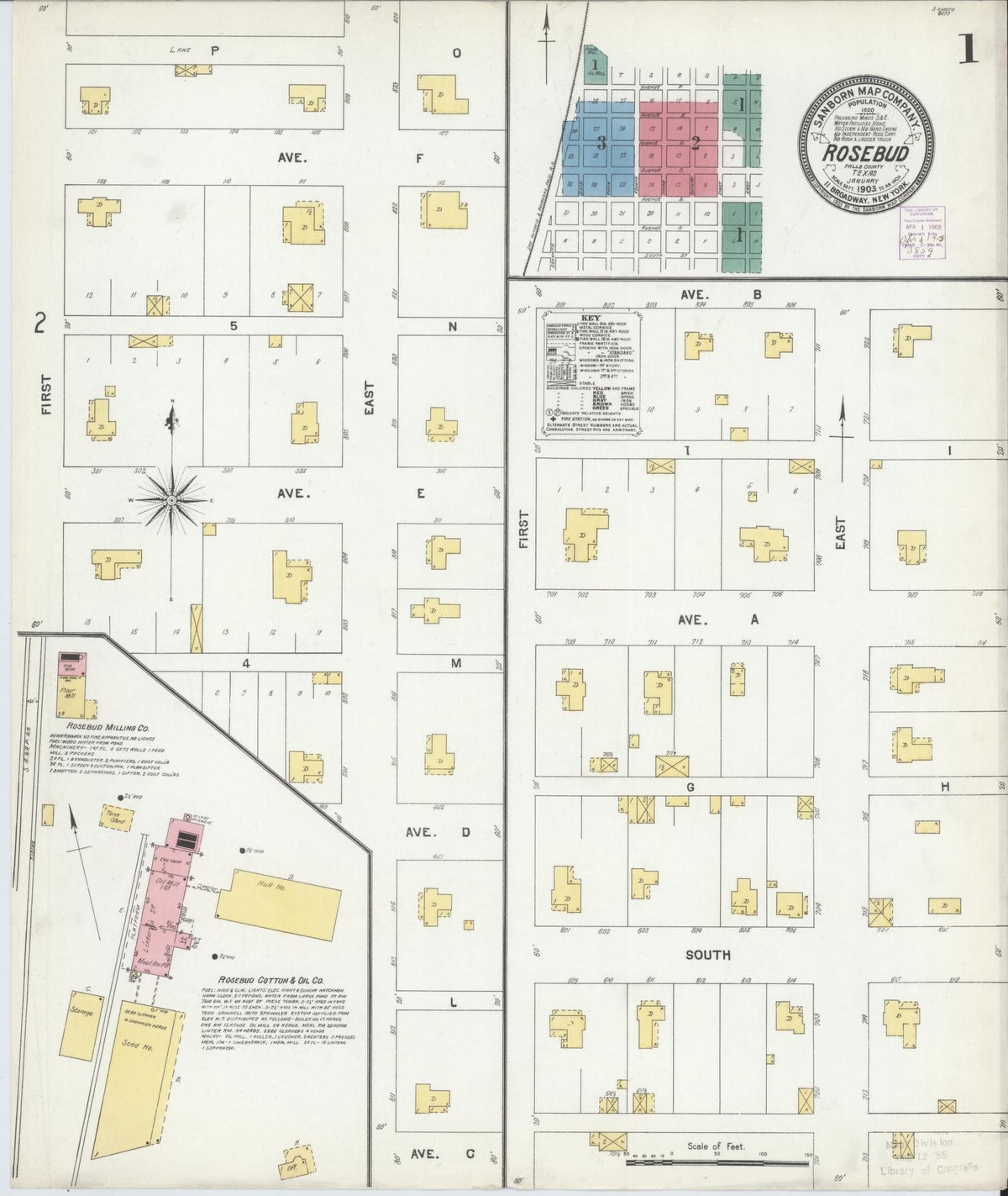 Sanborn Fire Insurance Map from Rosebud, Falls County, Texas (1903), Sheet #0001 - Historic Sanborn Fire Insurance Map Print, vintage old map wall art, antique decor, genealogy gift, Texas Texas map